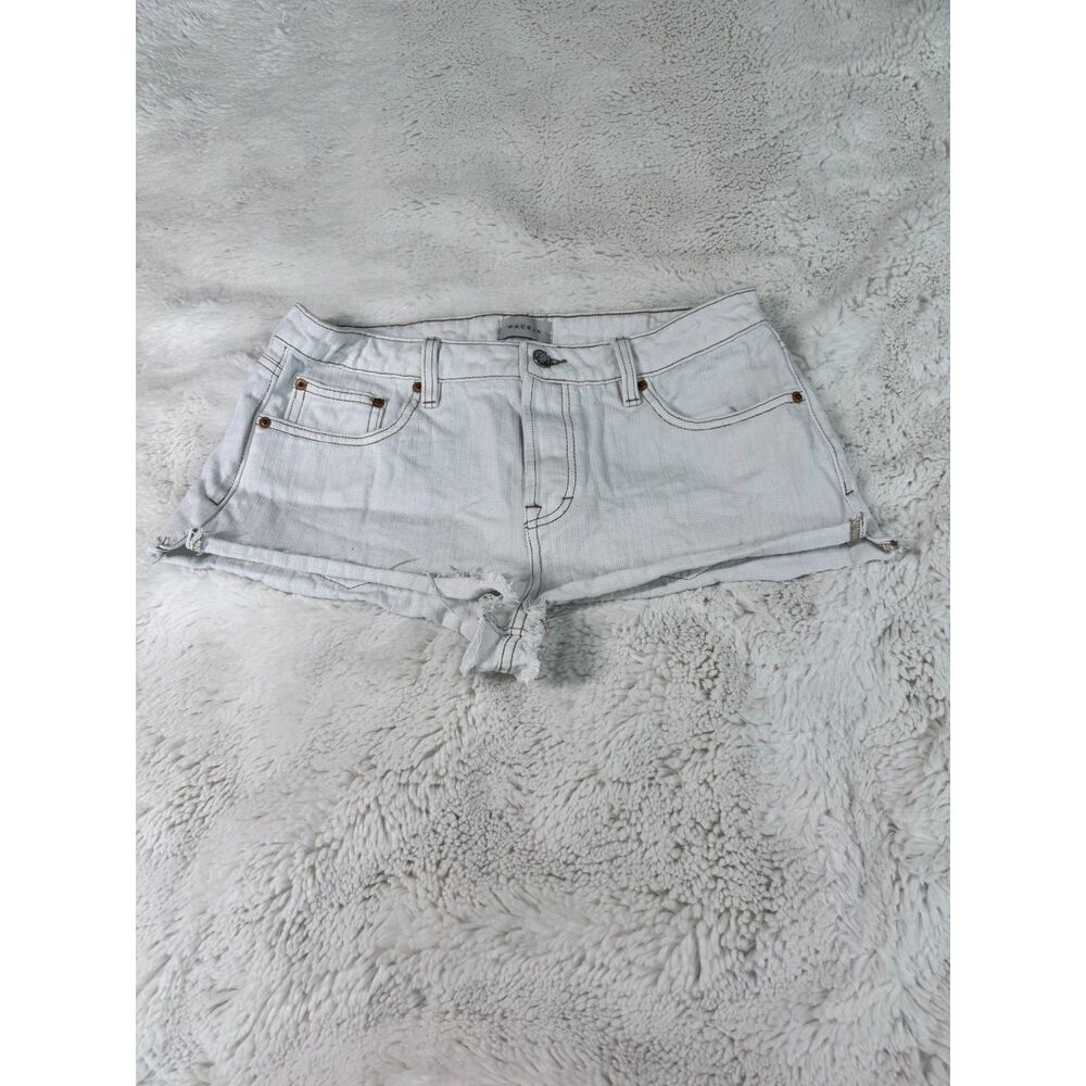PacSun Jamie Micro Shorts Size 29 White Denim Low Rise Frayed Raw Hem Y2K